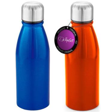 Imagem de Kit 2x Squeeze Alumínio 500 ml Wave TopGet Azul e Laranja