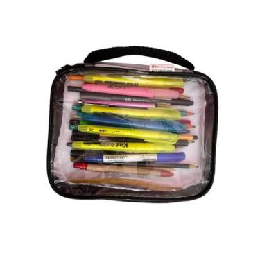 Imagem de ESTOJO BOX transparente e PRETO - necessaire - lápis - multiuso - brin