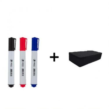 Imagem de Marcador Vermelho/Azul/Preto p quadro branco+Apagador em EVA - BRW