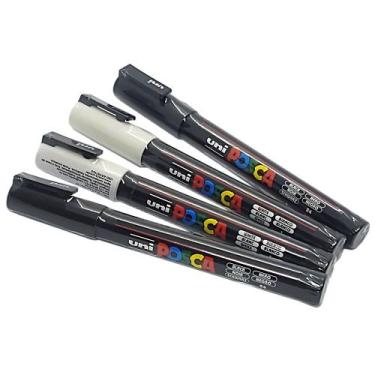 Imagem de 4 Marcadores Posca Uni-ball PC-3M - 2 Brancos 2 Pretos
