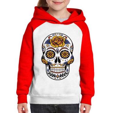 Imagem de Moletom Infantil Caveira Mexicana - Foca na Moda, Branco, Vermelho, 4