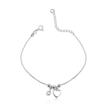 Imagem de Tornozeleira Bolas 3mm Coração Ponto de Luz Prata 925 - Atraktiva Jóia