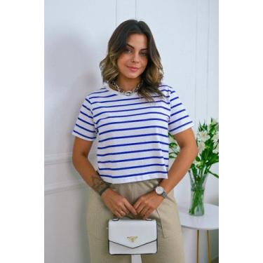 Imagem de Cropped de Algodão Listrado Livia - B&C Fashion, P, Royal