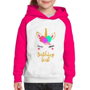 Imagem de Moletom Infantil Birthday Girl - Foca na Moda, Branco, Rosa, 10