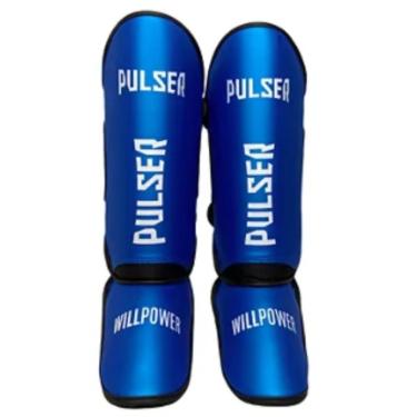 Imagem de Caneleira Pulser Protetor Muay Thai Kickboxing 20mm PU Articulada Azul-Unissex
