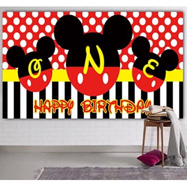 Imagem de Colormoon CC Pano de fundo de aniversário Mickey, faixa grande de poliéster com suprimentos de festa temáticos do Mickey, 2 x 1 m