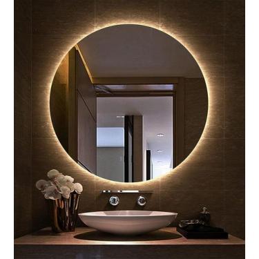 Imagem de Espelho redondo iluminado com LED quente 80cm - Woodglass