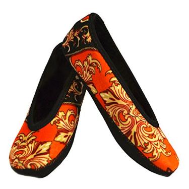 Imagem de NuFoot Sapatilhas bailarinas femininas, sapatilhas dobráveis e flexíveis, meias de chinelo, chinelos de viagem e sapatos de exercícios, sapatos de dança, meias de ioga, sapatos para casa, chinelos para ambientes internos, barroco dourado, extra grande