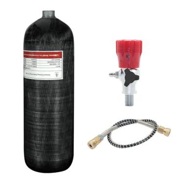 Imagem de TUXING 6.8L 4500psi Tanque de ar de fibra de carbono (Garrafa vazia) e estação de enchimento de paintball com medidor de pressão e regulador de válvula para jogos de PCP