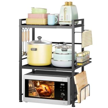 Imagem de DOLALIKE Rack de forno de micro-ondas, suporte expansível para micro-ondas, bancada, utensílios de cozinha, armazenamento de louça, prateleira de aço carbono sobre micro-ondas com 6 ganchos
