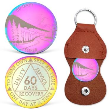 Imagem de 60 Days Sobriety Chip Colorido 2 Meses AA Coin Recovery Medalhões One Day at A Time Sober Token Dois Meses Presentes de Sobriedade para Homens Mulheres Alcoólicos Presentes Anônimos