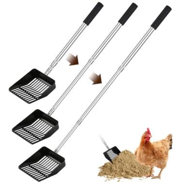 Imagem de Psasrm 2 pás de cocô de galinha, ancinho ajustável de aço inoxidável 304 (23 a 109 cm), ferramentas de limpeza de galinheiro para acessórios de galinheiro, prata