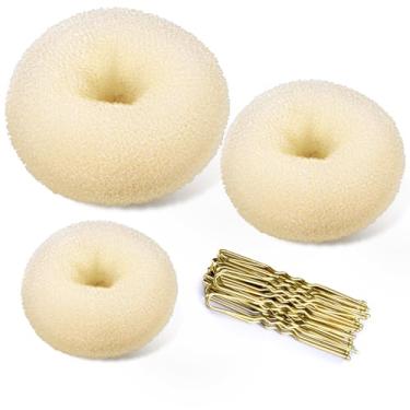 Imagem de (3pcs Golden + 20pcs Blonde Pins) - Hair Bun Maker Blonde, TsMADDTs 3pcs Donut Bun Maker (Large, Medium, Small) with Large Bobby Pins Blonde 20pcs, Doughnuts Sock Bun Ring Styler Maker
