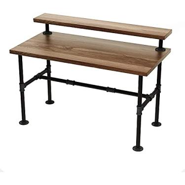 Imagem de NIUBID Conjunto de pernas industriais de 71 cm, acabamento fundido a ferro para mesa de computador de madeira, escritório, casa, móveis rústicos para decoração de bricolagem com suporte de prateleira de monitor de 15 cm