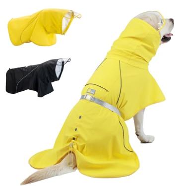 Imagem de PINA Capa de chuva para cães, impermeável com capuz, jaqueta de chuva leve para animais de estimação com orifício para trela, poncho para cães com alça refletiva e aba transparente para clima úmido,