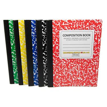 Imagem de Cadernos de composição de 100 folhas – Conjunto de suprimentos escolares – 5 cadernos de composição pautados – 1 preto, 1 vermelho, 1 verde, 1 azul e 1 amarelo, Pautado