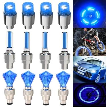 Imagem de FICBOX 12 peças de luzes de LED para rodas, lâmpada de tampa de válvula de pneu para carro, caminhões, motocicletas, bicicletas (azul)