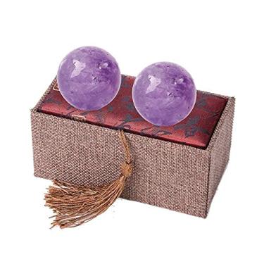 Imagem de RCSTONE Bolas Baoding de cristal ametista de 4 cm, bola fitness de cura de quartzo roxo para alívio do estresse, exercícios e terapia de mão, handebol de cristal natural com bolsa de transporte