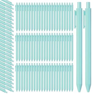 Imagem de 100 peças canetas esferográficas retráteis confortáveis para escrever para chá de bebê, lindas canetas de tinta preta estilosas, material escolar fofo em ponta média 1,0 mm para professor de escritório e estudante (azul claro)