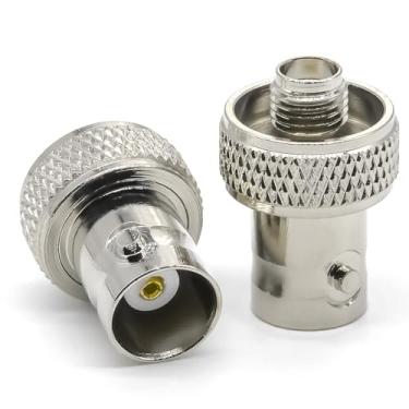 Imagem de Ahoaepy Adaptador SMA BNC de 2 peças, conector coaxial fêmea SMA de baixa perda para conector coaxial BNC fêmea para rádio bidirecional BaoFeng UV-5R FD-88