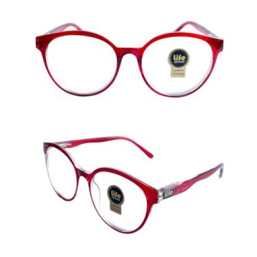Imagem de Armação Óculos Sem Grau Redondo Brilho Vermelho Transparente