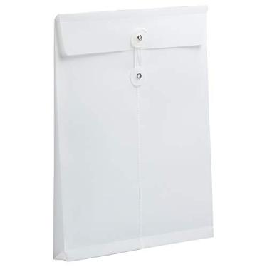Imagem de Envelope de plástico com ponta aberta de papel JAM com fecho de botão e cordão – Tamanho da letra (23 cm x 3 cm x 28 cm) – 12 envelopes por pacote, Branco