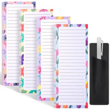 Imagem de Thboxes Pacote com 4 blocos magnéticos para geladeira, totalmente, 200 folhas, bloco magnético para lista de compras de geladeira com suporte de caneta (design floral)