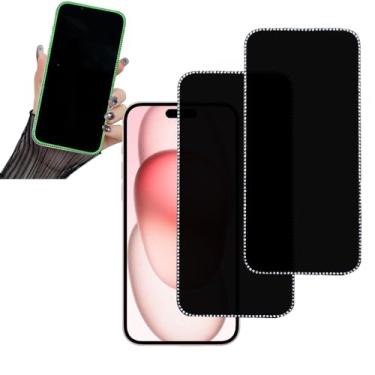 Imagem de WIRIXSYD 2 peças protetoras de tela de privacidade com glitter para iPhone 15 Pro max, antiespião, diamante brilhante, brilho na noite, vidro temperado brilhante para iPhone 15 pro max 6,7 polegadas