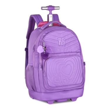 Imagem de Mochila De Rodinhas Com Alça Costas Mala Viagem Passeio Bolsa Escolar Menina Infantil Juvenil Com Chaveiro Pompom RB Original Roxa