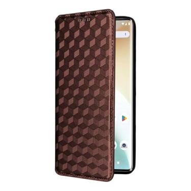 Imagem de Capas Compatível com MOTO G34 5G,Carteira de couro Flip Phone Case com slot para cartão.Textura da grelha estereoscópica.Estojo de telefone giratório Standable (Brown)
