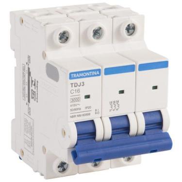 Imagem de Disjuntor Tripolar DIN 3P 16A Branco TDJ3 3kA com Curva C Tramontina