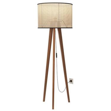 Imagem de Luminária de Chão Cúpula em Ratan pés Madeira Sala de Estar Moderno  -