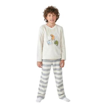 Imagem de Pijama Hering Infantil Menino Longo Estampado Em Fleece Bege-Masculino