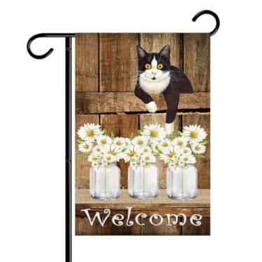 Imagem de Bandeira de jardim Welcome Cat on a Fence #G2423 12x18 - Dupla face - Alta qualidade