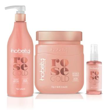 Imagem de Kit Profissional Rose Gold Hobety Shampoo+Mascara+Fin. - Hobety Profis