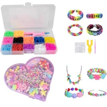 Imagem de Maleta com Elásticos Coloridos, Clips e Agulha Maleta infantil de Miçangas - Kit Completo para Fabricação de Pulseiras e Bijuteria