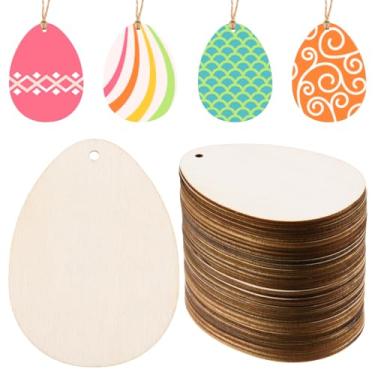 Imagem de AWIZOM 120 Peças Enfeites De Ovos De Páscoa De Madeira Inacabados Recortes De Ovos De Madeira Com Furo Fatias De Ovos De Madeira Em Branco Decorações Penduradas De Páscoa Com Barbante Para Artesanat