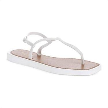 Imagem de Sandália Rasteira Brizza Arezzo Slim Square Branco e Marrom - Feminino-Feminino