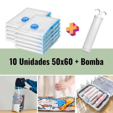 Imagem de Kit 10 Saco A Vácuo Organizar Roupa Viagem 50 X 60 + Bomba - TOP ÚTIL