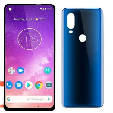 Imagem de Tela Display Lcd Touch Frontal Para Moto One Vison Tampa Azul