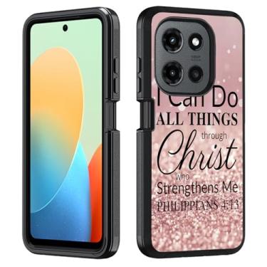 Imagem de FVAENDHIO Capa para Motorola Moto G 5G 2025/Moto G Play 5G 2025, resistente 3 em 1, híbrida, à prova de choque, capa protetora contra quedas, citação cristã, versículo bíblico Filipenses 4-13