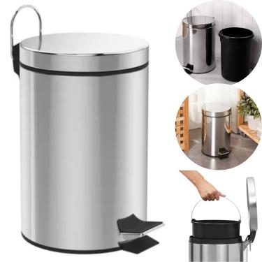 Imagem de Lixeira Aço Inox Com Pedal Redonda Multiuso Banheiro Cozinha Escritorio 5 Litros