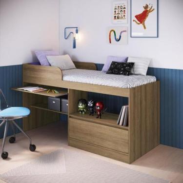 Imagem de Cama Alta Multifuncional Solteiro com Estação de Trabalho 80 Jacarta M
