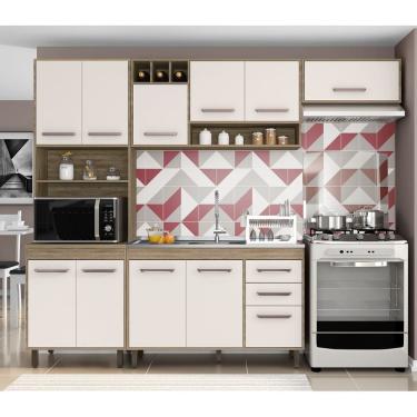 Imagem de Jogo de Cozinha 258m Barcelona  com Balcão P/Pia 120m S/Tampo - Carvalho OAK/Off White Poliman