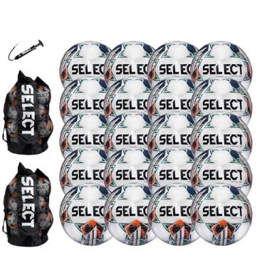 Imagem de SELECT Bola de futebol Viking DB, branco/azul-petróleo/laranja V24, pacote com 20 bolas com 2 sacos de bolas e bomba de mão, tamanho 4