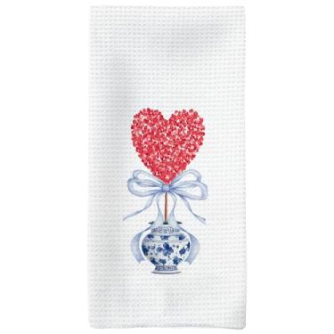 Imagem de Tzhim Chinoiserie Toalhinhas de cozinha para dia dos namorados, toalhas de mão dos namorados, toalhas de prato chinoiserie azul e branco, panos de prato toalhas de prato para cozinha, decoração do dia