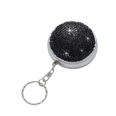 Imagem de Cinzeiro portátil brilhante diamante bolso cinzeiro com chaveiro material inoxidável adaptado ao ar livre e no carro (preto)