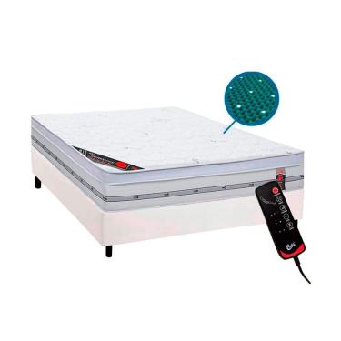 Imagem de Cama Box Casal: Colchão c/ Vibro Massagem Castor Gold Star Niponpedic + Base crc Courano White (138x188)