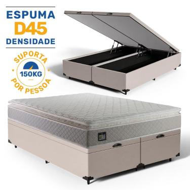 Imagem de Cama Box Baú Queen com Colchão de Espuma D45 Strong One Face Bege - Suporta até 150Kg Por Pessoa