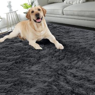 Imagem de Tapetes de área para quarto, sala de estar, cinza, felpudo, felpudo, macio, macio, decoração de dormitório, decoração interna de borracha, cozinha (preto, 80 120 cm)
